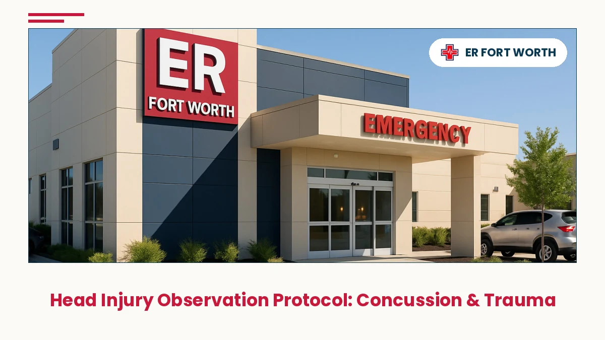 ER Of Fort Worth exterior entrance showing 24/7 head injury observation facility with professional signage and welcoming entrance.